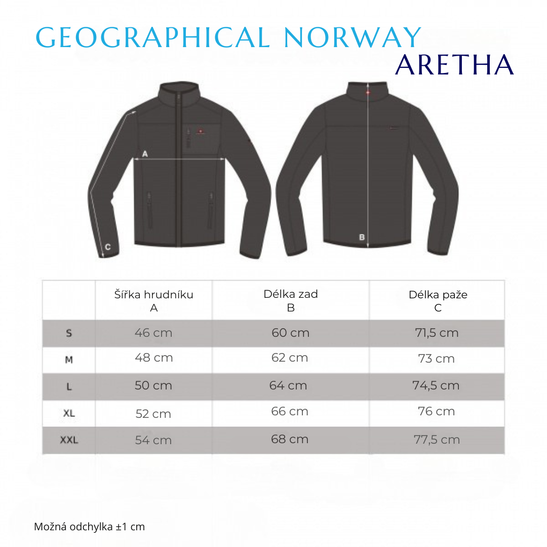 Tabulka velikostí – dámská bunda ARETHA